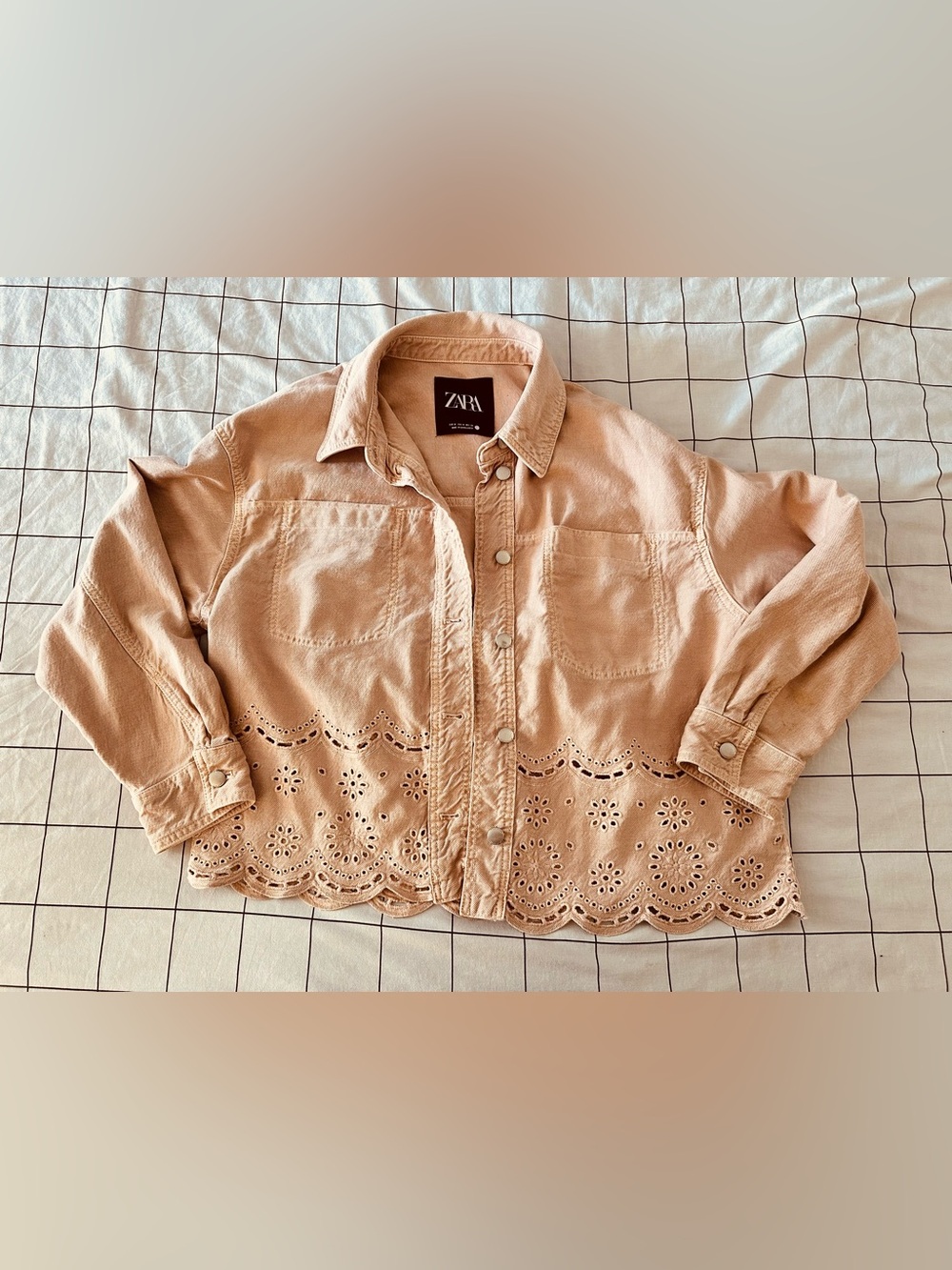 Zara Blush Pink Eyelet-Hem Denim Jean Jacket M L XL - Picture 5 of 16